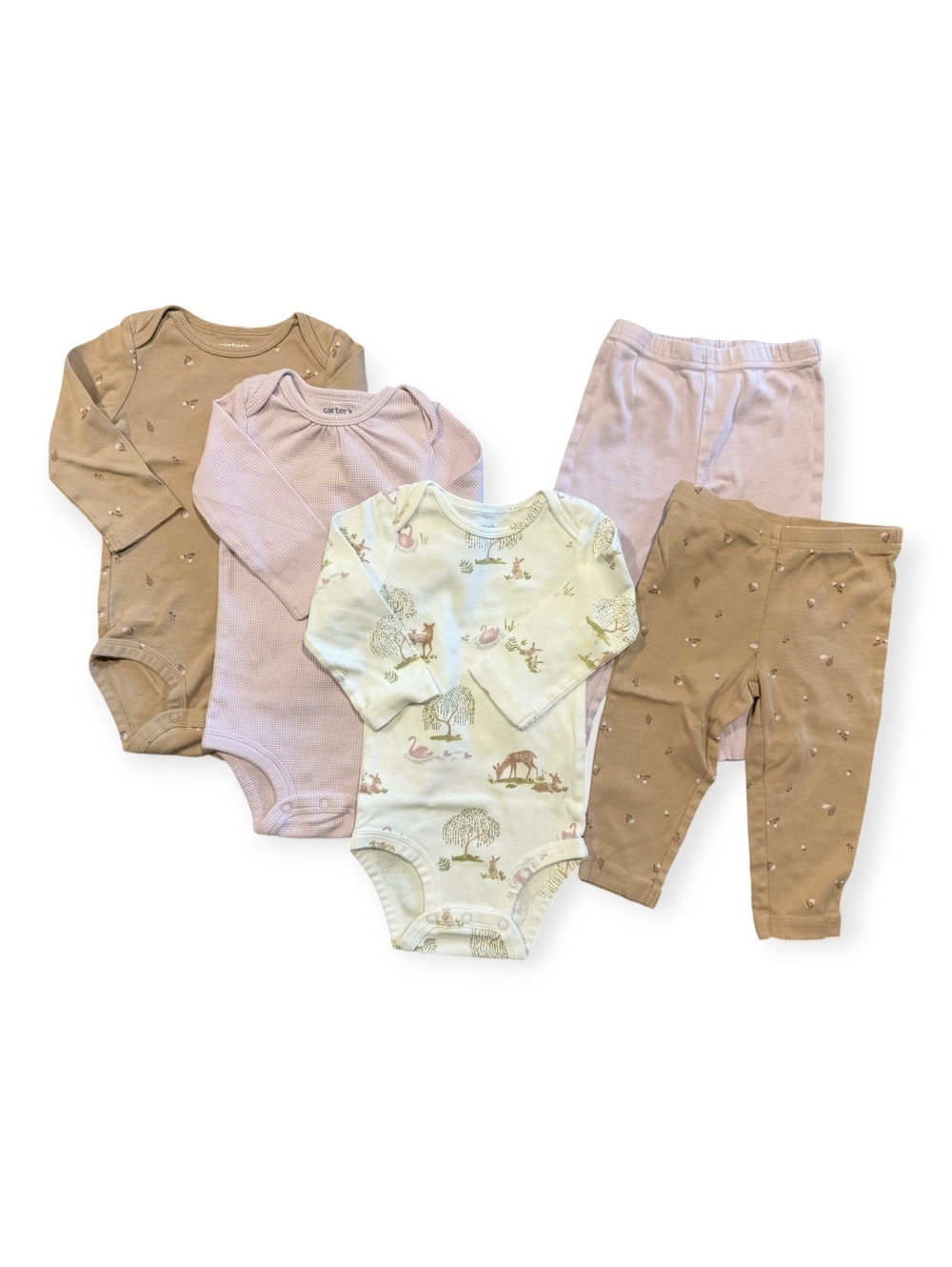 Carter's Baby Clothing Set 3 Long Sleeve Bodysuits and 2 Pants Neutral Tones 12M